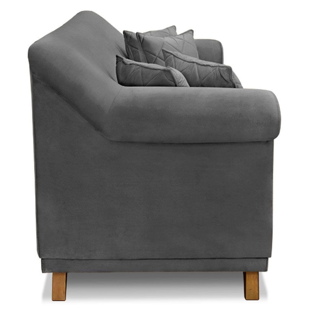 Kit Poltrona E Sofá 2 Lugares 1,60m Suede Pés Castanho Cinza - 6