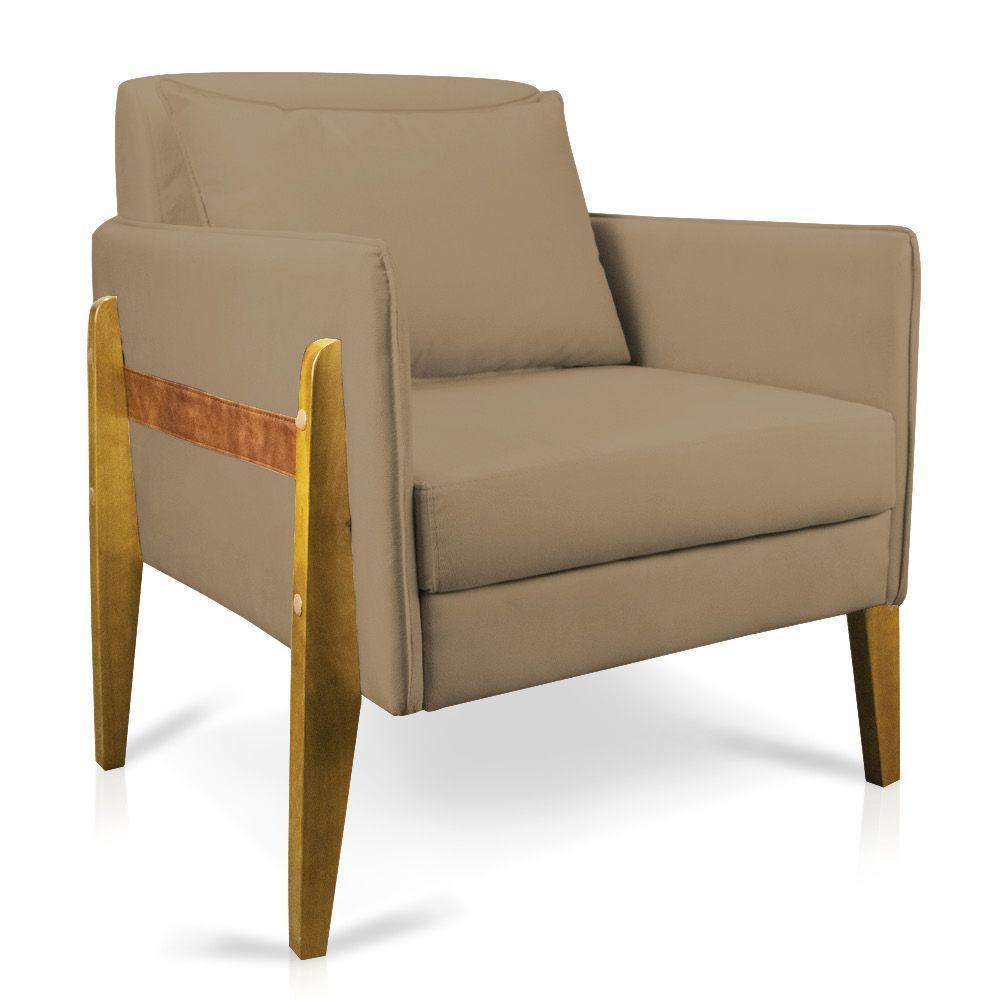 Poltrona Lana Suede Marrom Rato Base De Madeira - D'rossi - 1