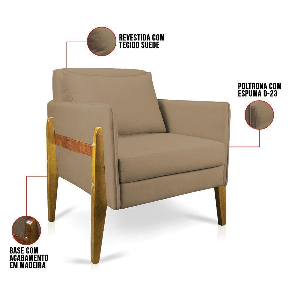 Poltrona Lana Suede Marrom Rato Base De Madeira - D'rossi - 3
