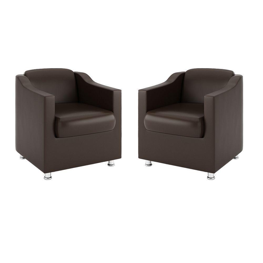 Kit 2 Poltronas Decorativas Para Recepção Courino Marrom - 1
