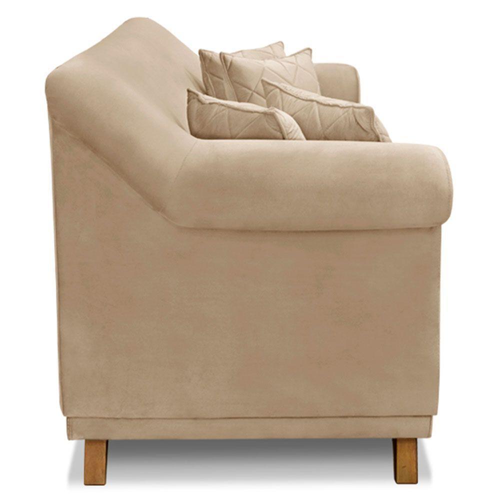 Kit Poltrona E Sofá 2 Lugares 1,60m Suede Bege Pés Castanho - 6