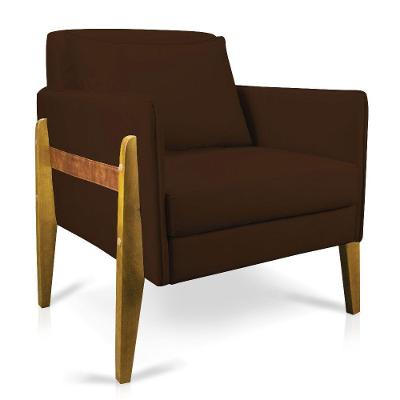Poltrona Lana Suede Marrom Base De Madeira - D'rossi