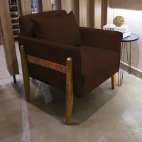 Poltrona Lana Suede Marrom Base De Madeira - D'rossi - 7