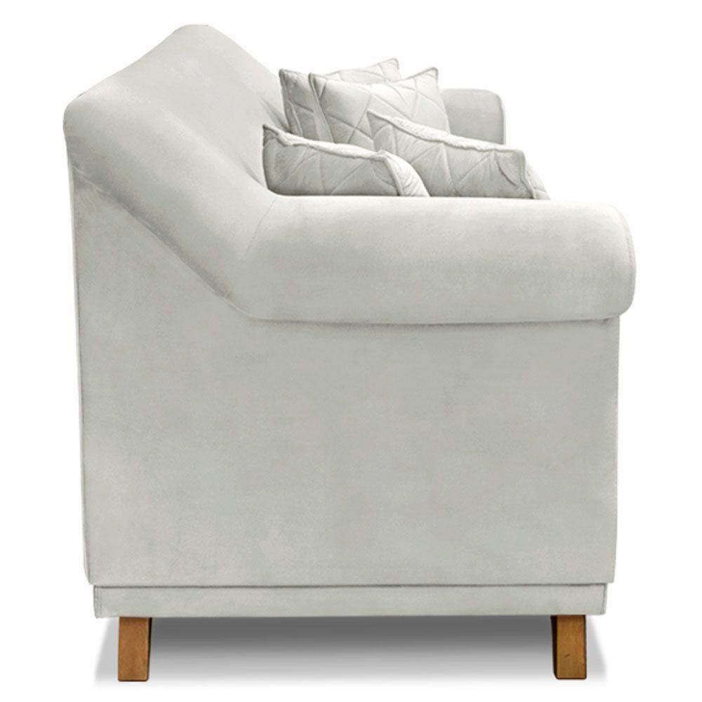 Kit 2 Poltronas E Sofá 1,80m Cinza Prata Pés Castanho - 6