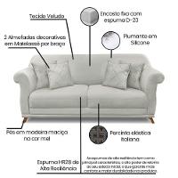 Kit 2 Poltronas E Sofá 1,80m Cinza Prata Pés Castanho - 5