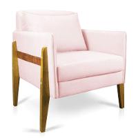 Poltrona Lana Suede Rosa Bebê Base De Madeira - D'rossi - 1