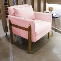 Poltrona Lana Suede Rosa Bebê Base De Madeira - D'rossi - 7