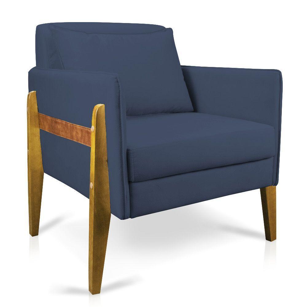 Poltrona Lana Suede Azul Marinho Base De Madeira - D'rossi - 1