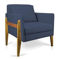 Poltrona Lana Suede Azul Marinho Base De Madeira - D'rossi - 1