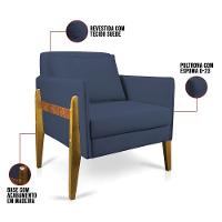 Poltrona Lana Suede Azul Marinho Base De Madeira - D'rossi - 3