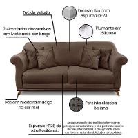 Kit 2 Poltronas E Sofá 2 Lugares 1,80m Marrom Pés Castanho - 5