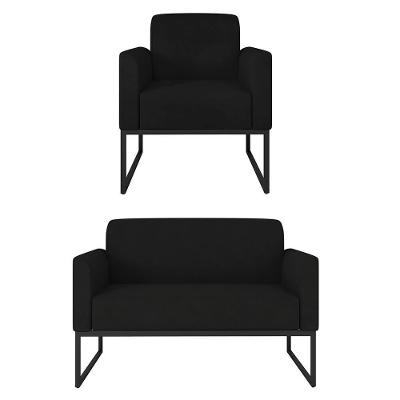 Kit Namoradeira E Poltrona Decorativa Maressa S07 Suede Preto Ibiza