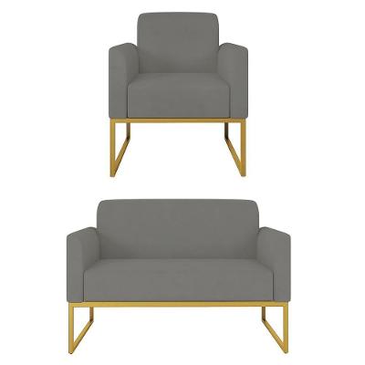 Kit Namoradeira E Poltrona Decorativa Maressa S08 Suede Dourado Grafite Ibiza