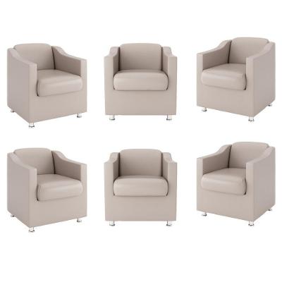 Kit 6 Poltronas Tilla Para Recepção Clínica Courino Bege Balaqui Decor