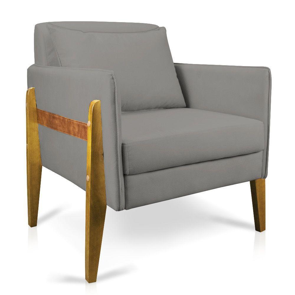 Poltrona Lana Suede Grafite Base De Madeira - D'rossi - 1