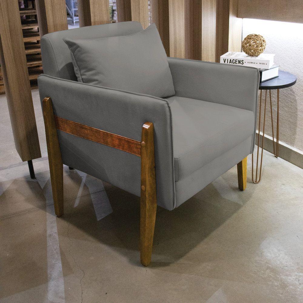 Poltrona Lana Suede Grafite Base De Madeira - D'rossi - 7