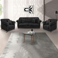 Kit 2 Poltronas E Sofá 2 Lugares 1,80m Pés Castanho Preto - 17