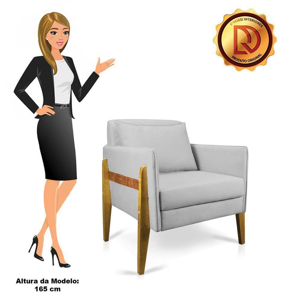 Poltrona Lana Suede Cinza Base De Madeira - D'rossi - 4