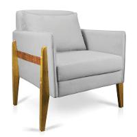 Poltrona Lana Suede Cinza Base De Madeira - D'rossi - 1