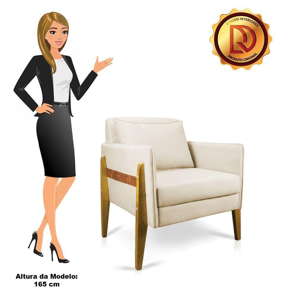 Poltrona Lana Suede Bege Base De Madeira - D'rossi - 4