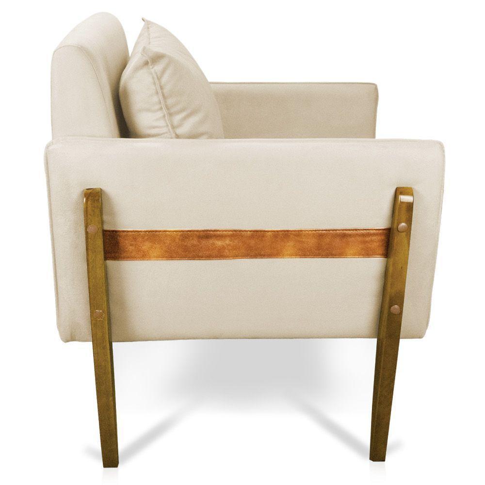 Poltrona Lana Suede Bege Base De Madeira - D'rossi - 5