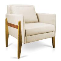 Poltrona Lana Suede Bege Base De Madeira - D'rossi - 1