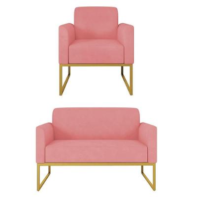 Kit Namoradeira E Poltrona Decorativa Maressa S17 Suede Dourado Rosê Ibiza