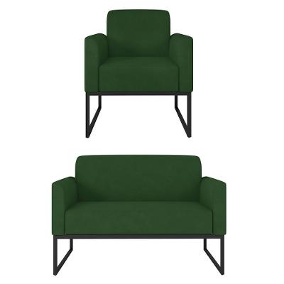 Kit Namoradeira E Poltrona Decorativa Maressa S23 Suede Verde Preto Ibiza