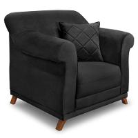 Kit 2 Poltronas E Sofá 2 Lugares 1,80m Preto Pés Castanho - 13