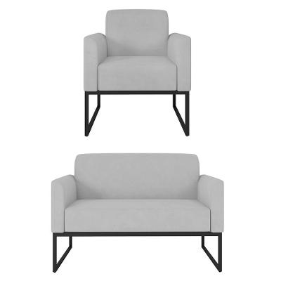 Kit Namoradeira E Poltrona Decorativa Maressa S10 Suede Cinza Preto Ibiza