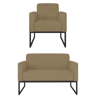 Kit Namoradeira E Poltrona Decorativa Maressa S12 Suede Marrom Preto Ibiza