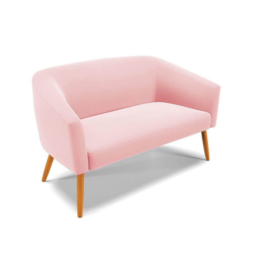 Namoradeira 02 Lugares Stella Suede Pés Palito Castanho - D'rossi Cor Rosa Bebê - 1