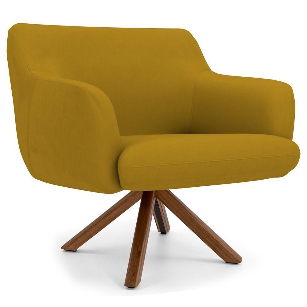 Kit 2 Poltronas Giratórias Base Madeira B-279 Mostarda - 2