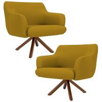 Kit 2 Poltronas Giratórias Base Madeira B-279 Mostarda - 1