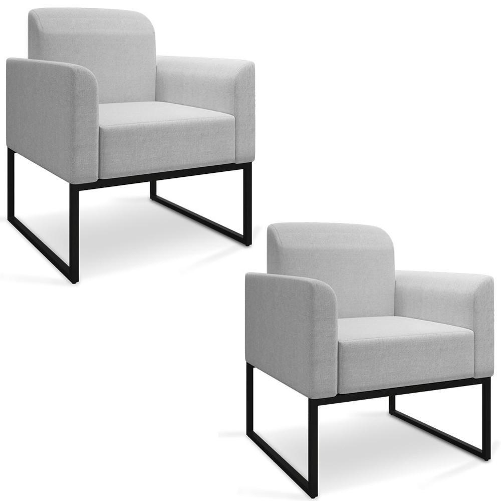 Kit 2 Poltronas Industrial Preta A05 Cinza Claro - 1