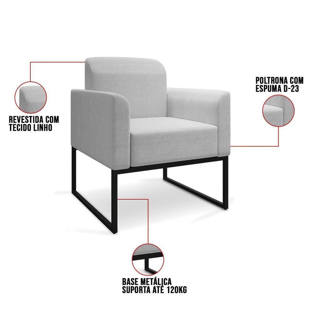 Kit 2 Poltronas Industrial Preta A05 Cinza Claro - 6