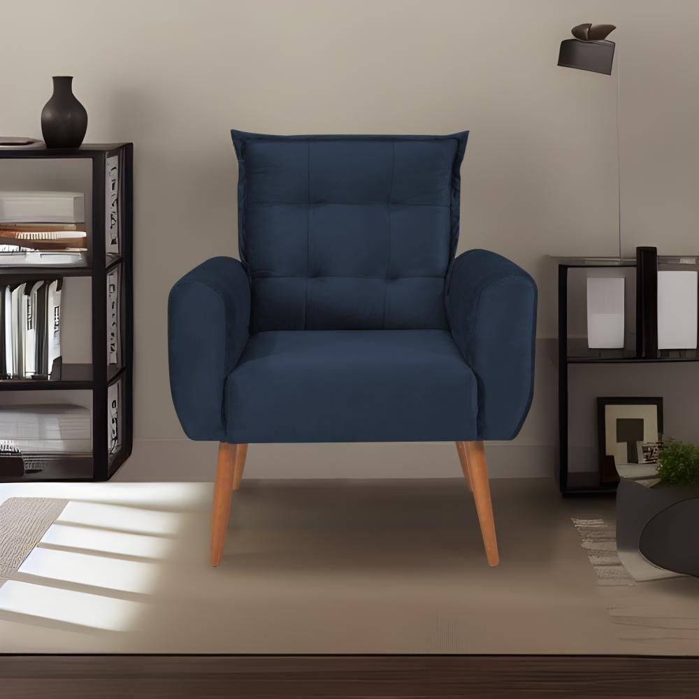 Poltrona Decorativa Para Sala De Estar Quarto E Escritorio Dakota Veludo Matrix - Azul Azul - 1