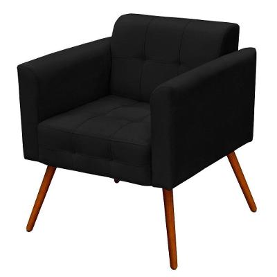 Poltrona Decorativa Ana Sala de Estar Pés Palito Suede Preto Ibiza