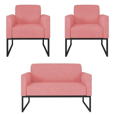 Kit Namoradeira E 2 Poltronas Maressa S17 Suede Rosa Ibiza