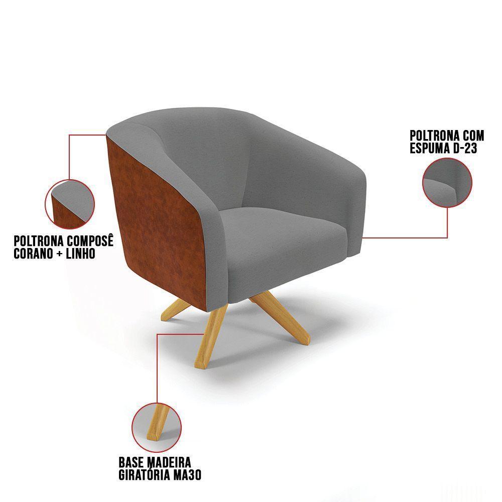 Kit 1 Namoradeira E 2 Poltronas Nozes Com Grafite Madeira - 4