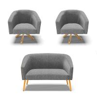 Kit 1 Namoradeira E 2 Poltronas Nozes Com Grafite Madeira - 1