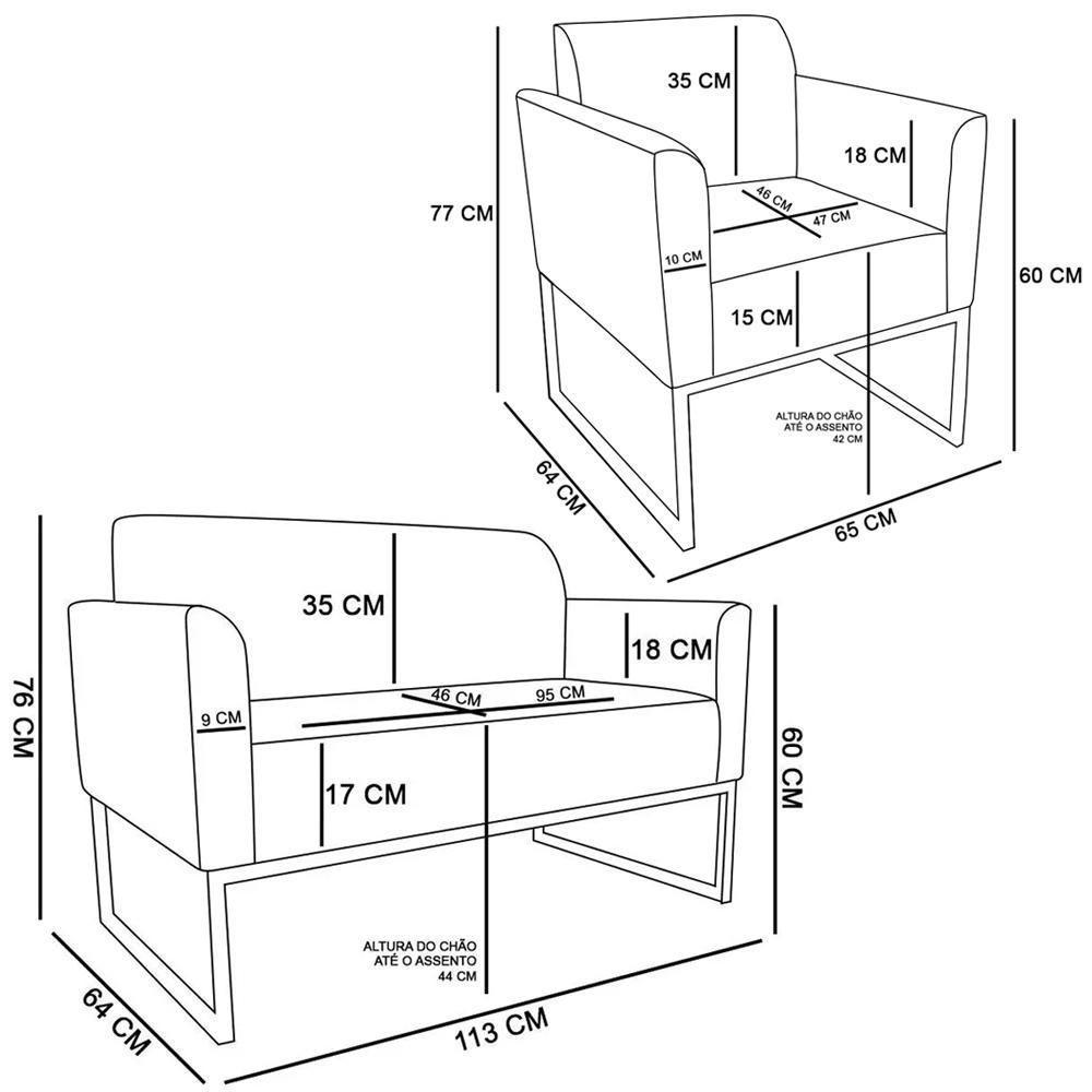 Kit Namoradeira E 2 Poltronas Industrial Preta Cinza Claro - 5