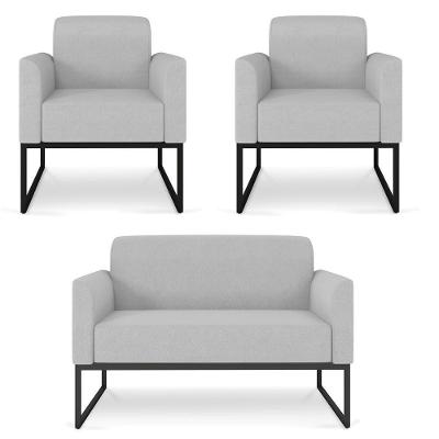 Kit Namoradeira E 2 Poltronas Decorativas Maressa A05 Preto Cinza Ibiza