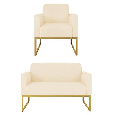 Kit Namoradeira E Poltrona Decorativa Maressa S03 Suede Bege Ibiza