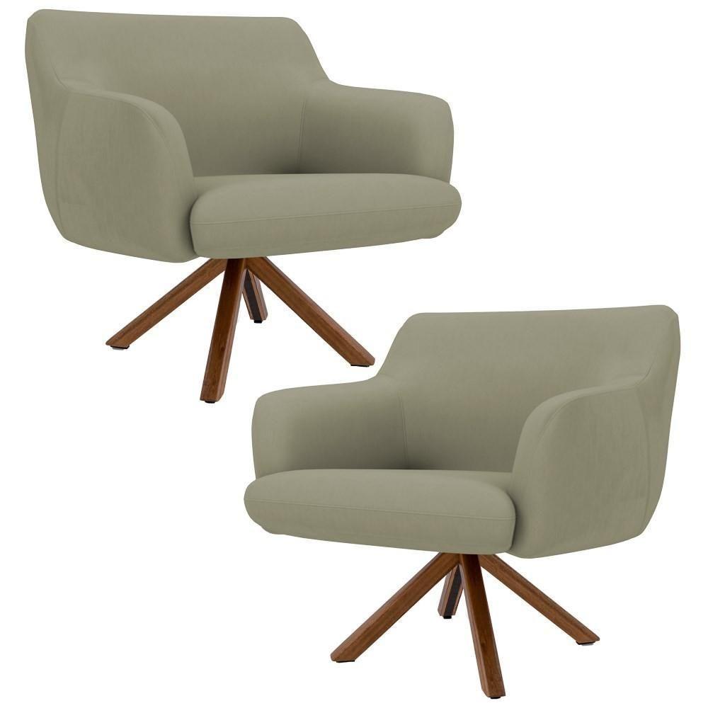 Kit 2 Poltronas Giratórias Base Madeira C-19 Bege - 1