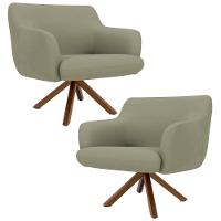 Kit 2 Poltronas Giratórias Base Madeira C-19 Bege - 1