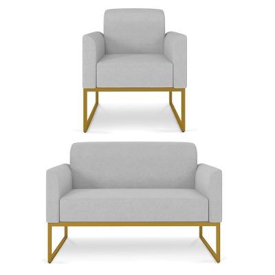 Kit Namoradeira E 1 Poltrona Decorativa Maressa A05 Dourado Cinza Ibiza
