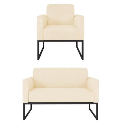 Kit Namoradeira E Poltrona Decorativa Maressa S03 Suede Bege Ibiza
