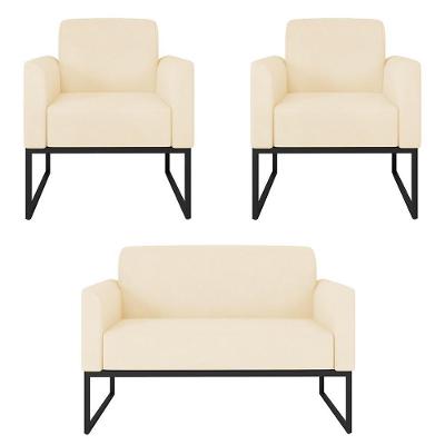 Kit Namoradeira E 2 Poltronas Maressa S03 Suede Bege Preto Ibiza