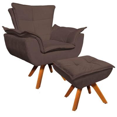 Poltrona Base Giratória Giromad Com Puff Opla Marrom